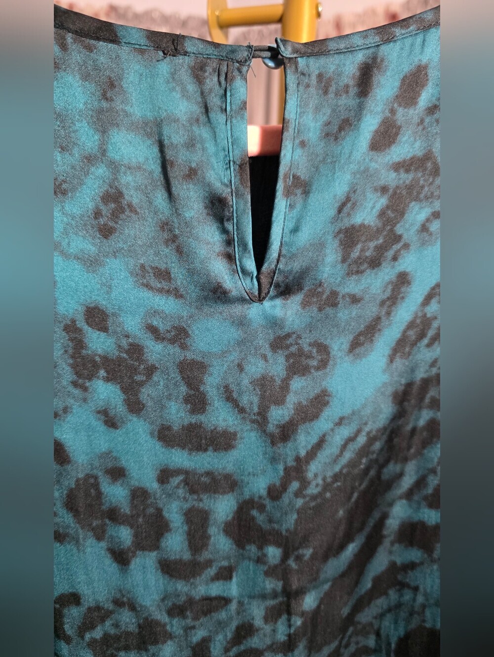 123 Paris Silk Sleeveless Teal and Black Maxi Dress Medium - Picture 8 of 9